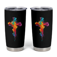Faith Cross Tumbler Cup Christian Believe Blessed By God Colorful Watercolor Graphic
