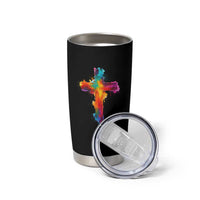 Faith Cross Tumbler Cup Christian Believe Blessed By God Colorful Watercolor Graphic