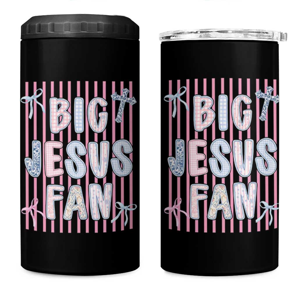 Big Jesus Fan 4 in 1 Can Cooler Tumbler Striped Preppy Christian Believer Faith God Religious Gifts