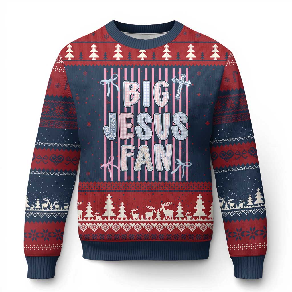 Big Jesus Fan Ugly Christmas Sweater Striped Preppy Christian Believer Faith God Religious Gifts