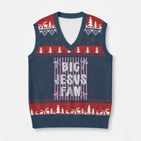 Big Jesus Fan V-Neck Knit Sweater Vest Striped Preppy Christian Believer Faith God Religious Gifts