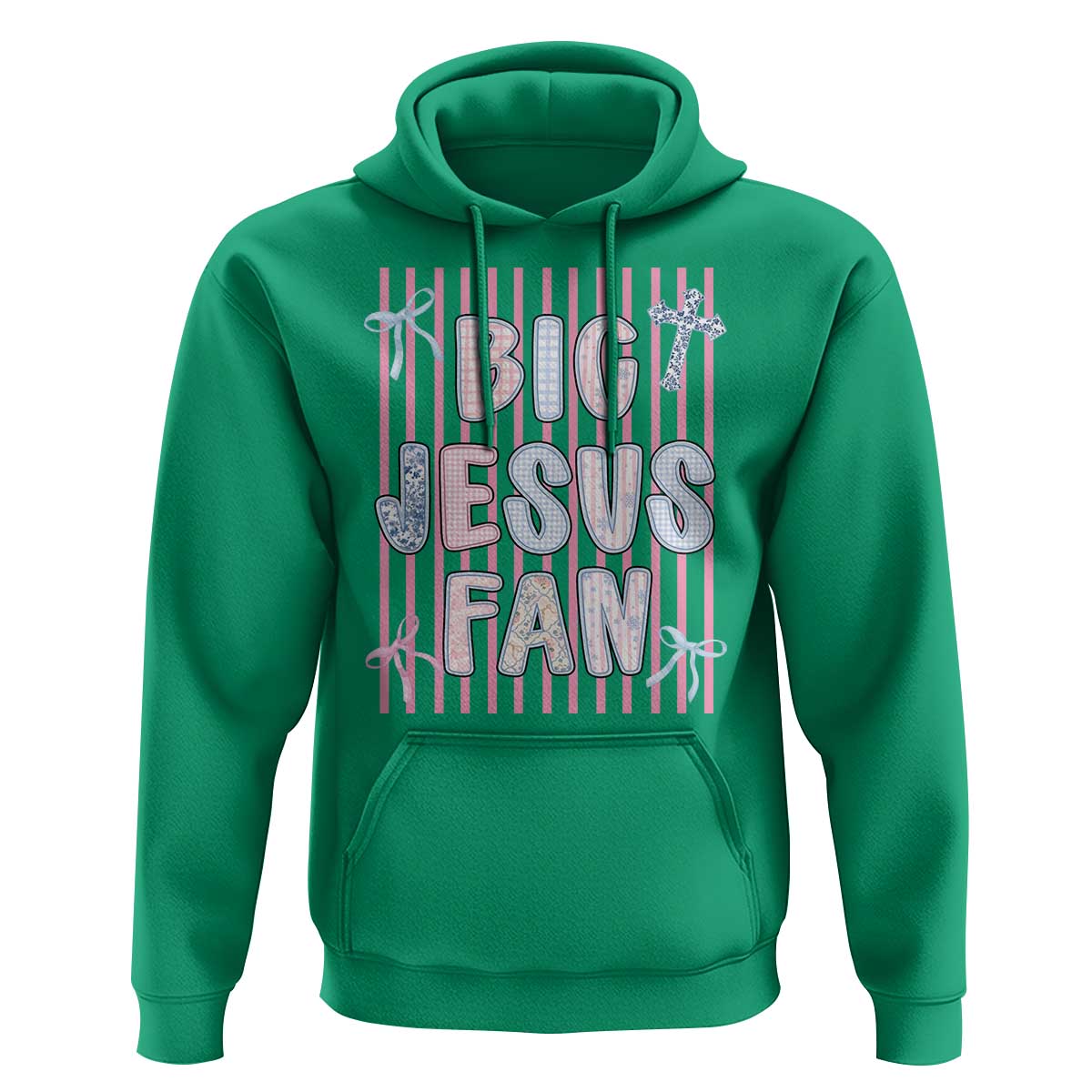 Big Jesus Fan Hoodie Striped Preppy Christian Believer Faith God Religious Gifts