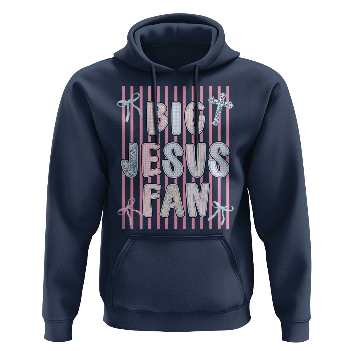 Big Jesus Fan Hoodie Striped Preppy Christian Believer Faith God Religious Gifts