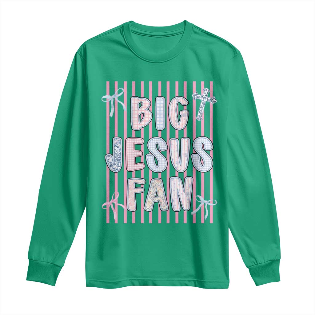 Big Jesus Fan Long Sleeve Shirt Striped Preppy Christian Believer Faith God Religious Gifts