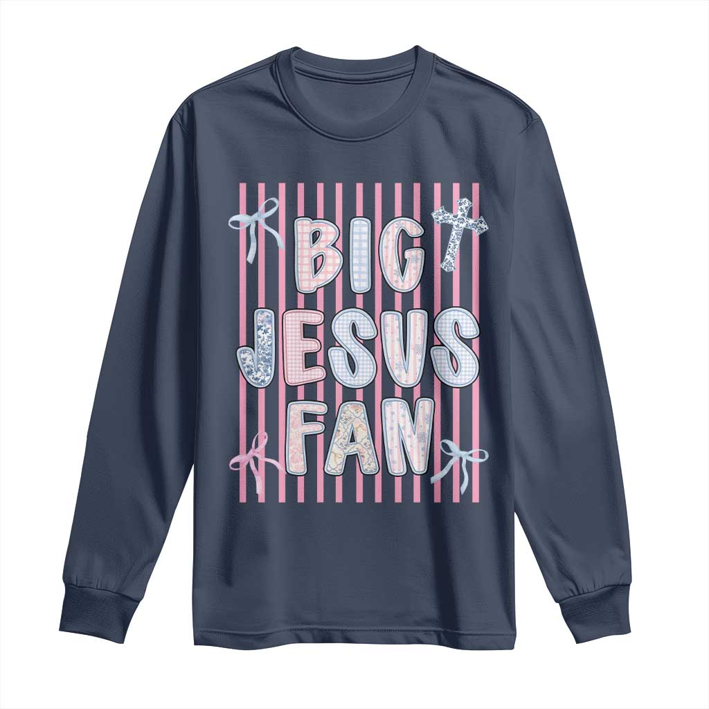 Big Jesus Fan Long Sleeve Shirt Striped Preppy Christian Believer Faith God Religious Gifts