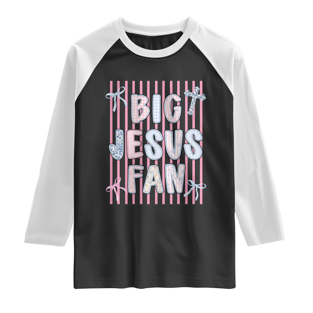 Big Jesus Fan Raglan Shirt Striped Preppy Christian Believer Faith God Religious Gifts