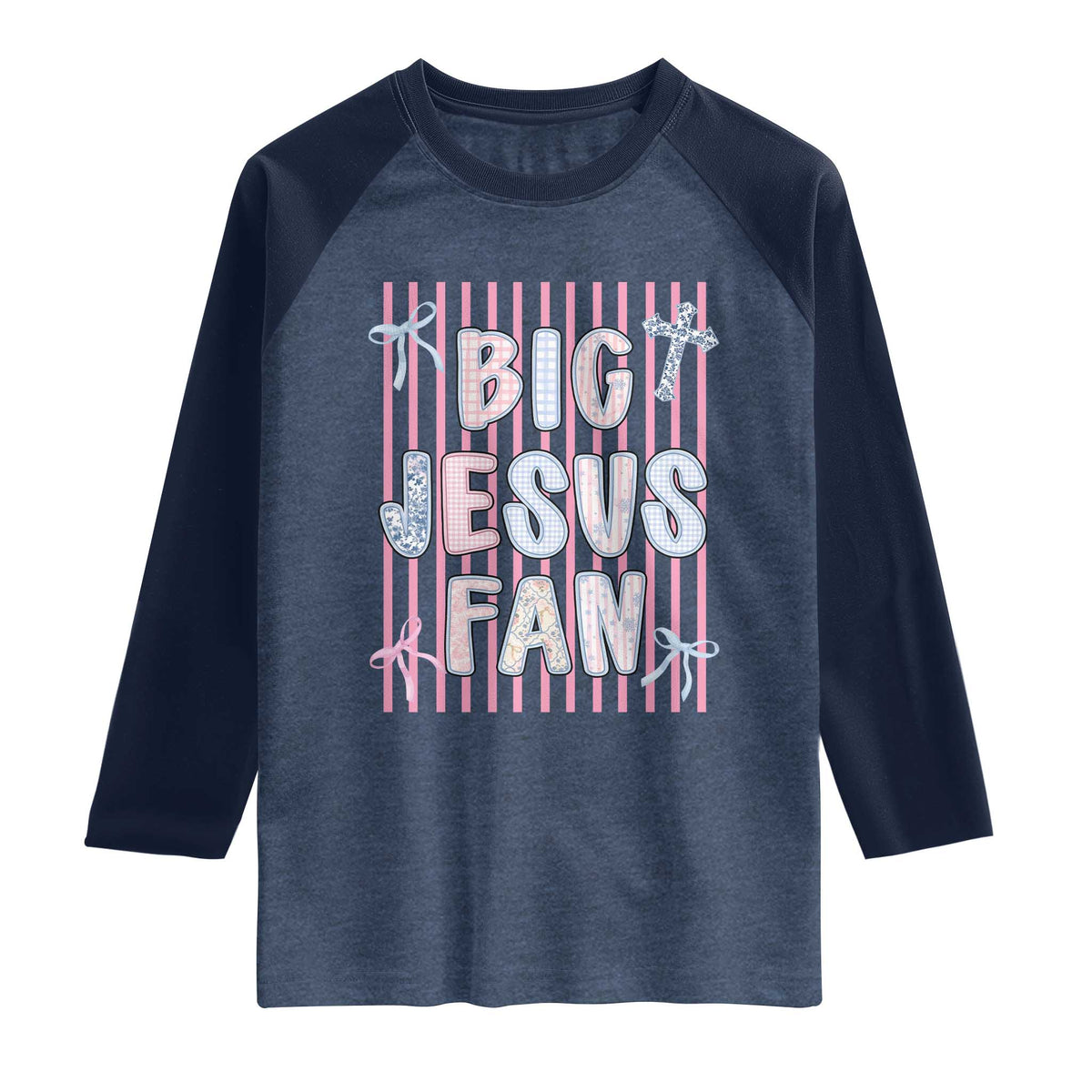 Big Jesus Fan Raglan Shirt Striped Preppy Christian Believer Faith God Religious Gifts
