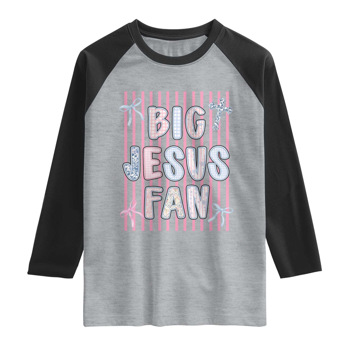 Big Jesus Fan Raglan Shirt Striped Preppy Christian Believer Faith God Religious Gifts