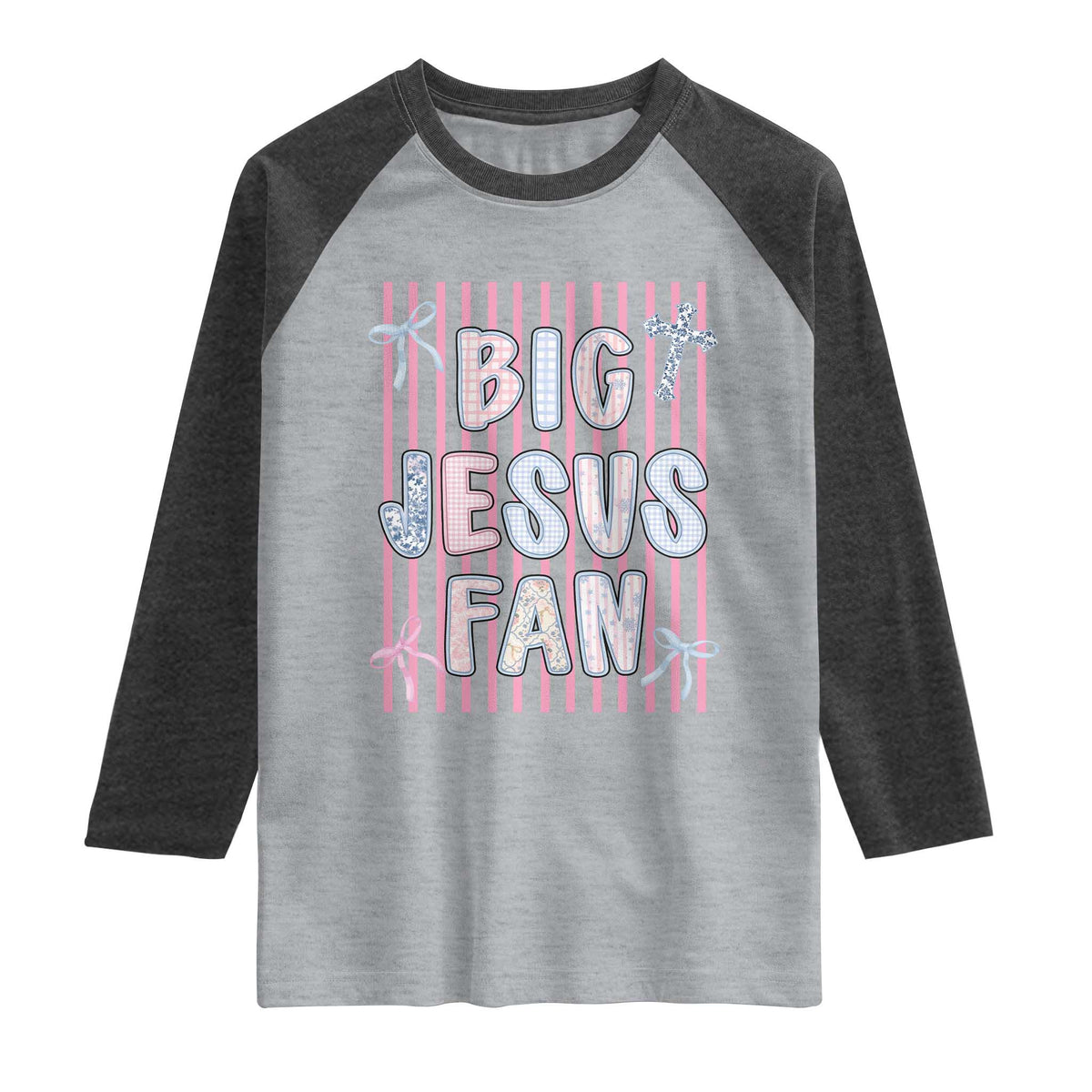Big Jesus Fan Raglan Shirt Striped Preppy Christian Believer Faith God Religious Gifts