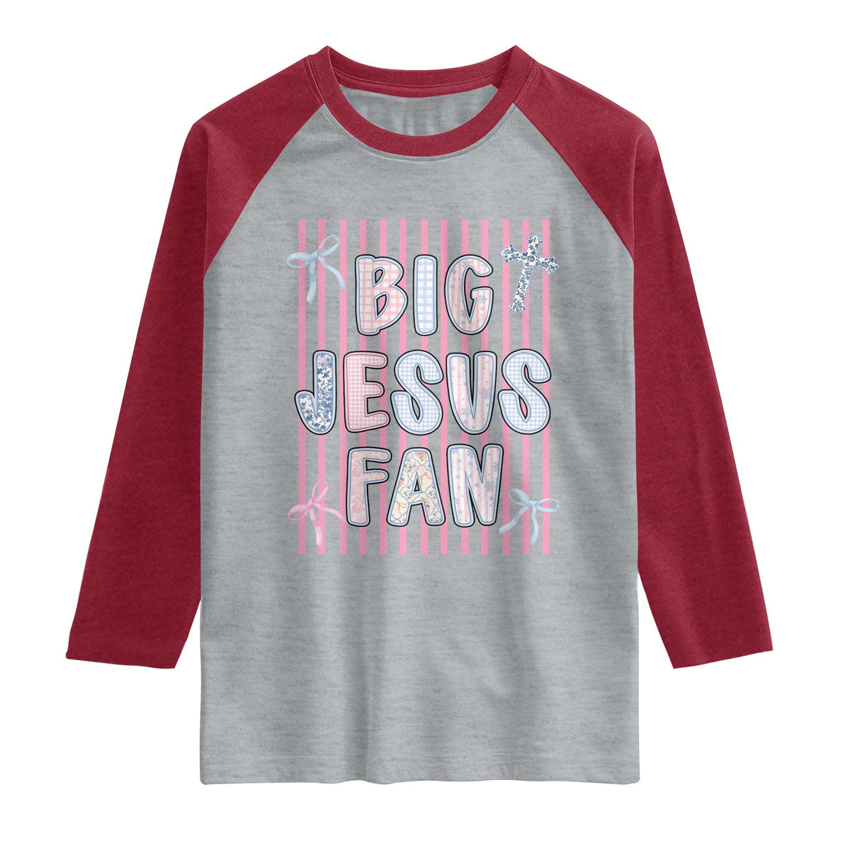 Big Jesus Fan Raglan Shirt Striped Preppy Christian Believer Faith God Religious Gifts