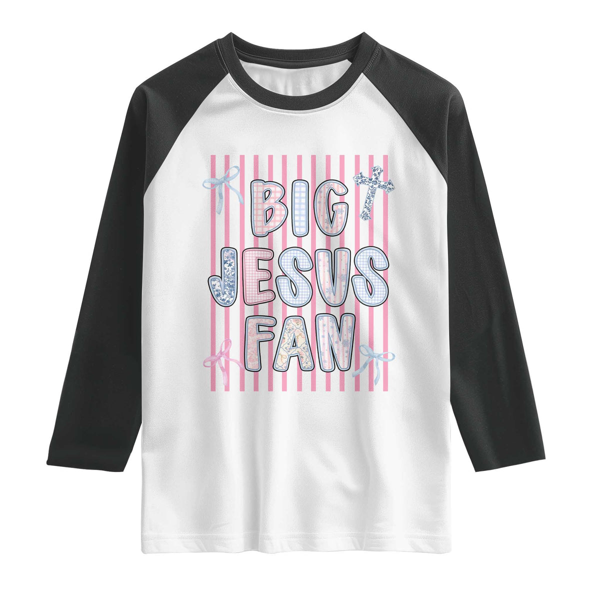 Big Jesus Fan Raglan Shirt Striped Preppy Christian Believer Faith God Religious Gifts