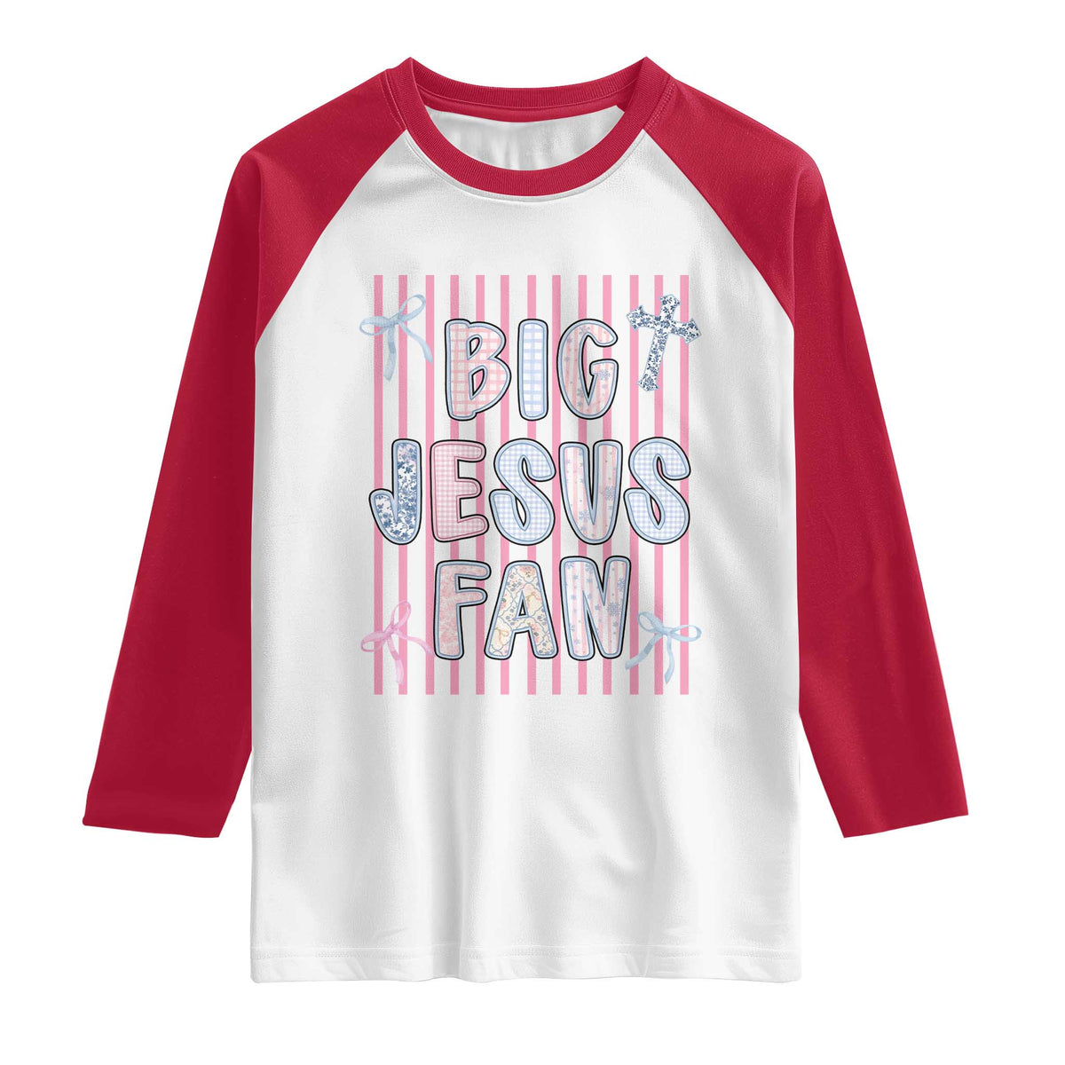 Big Jesus Fan Raglan Shirt Striped Preppy Christian Believer Faith God Religious Gifts