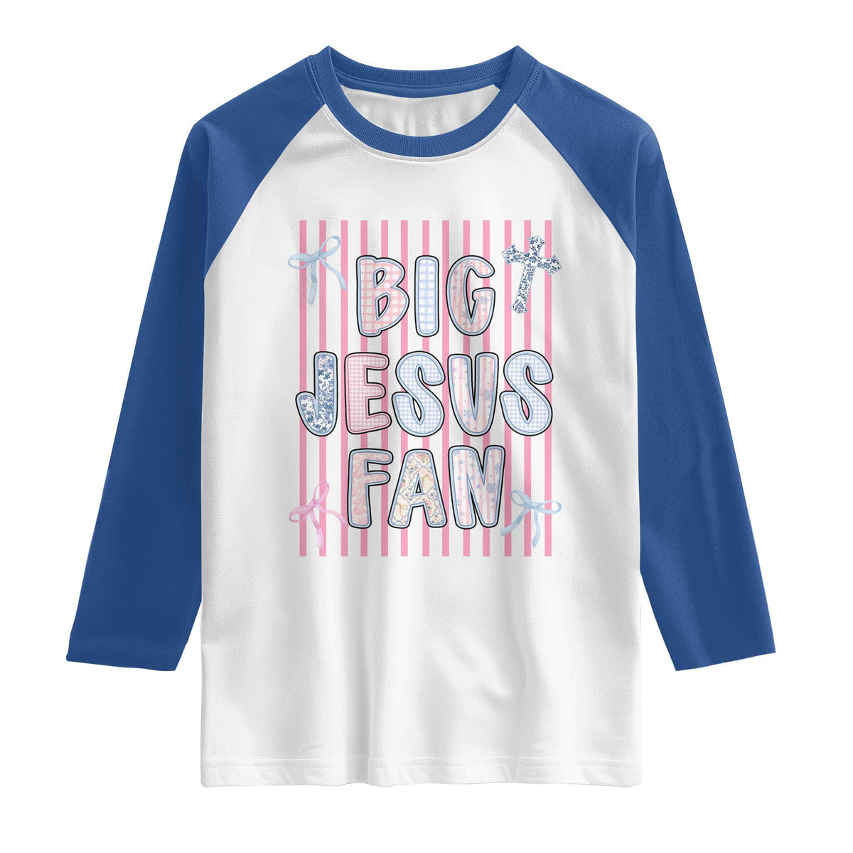Big Jesus Fan Raglan Shirt Striped Preppy Christian Believer Faith God Religious Gifts