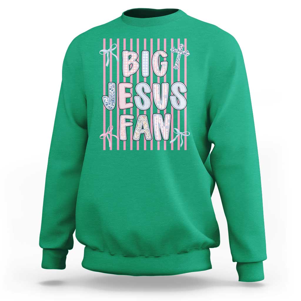Big Jesus Fan Sweatshirt Striped Preppy Christian Believer Faith God Religious Gifts