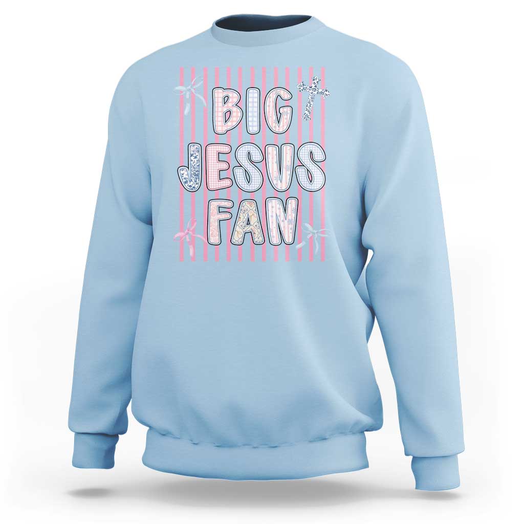 Big Jesus Fan Sweatshirt Striped Preppy Christian Believer Faith God Religious Gifts