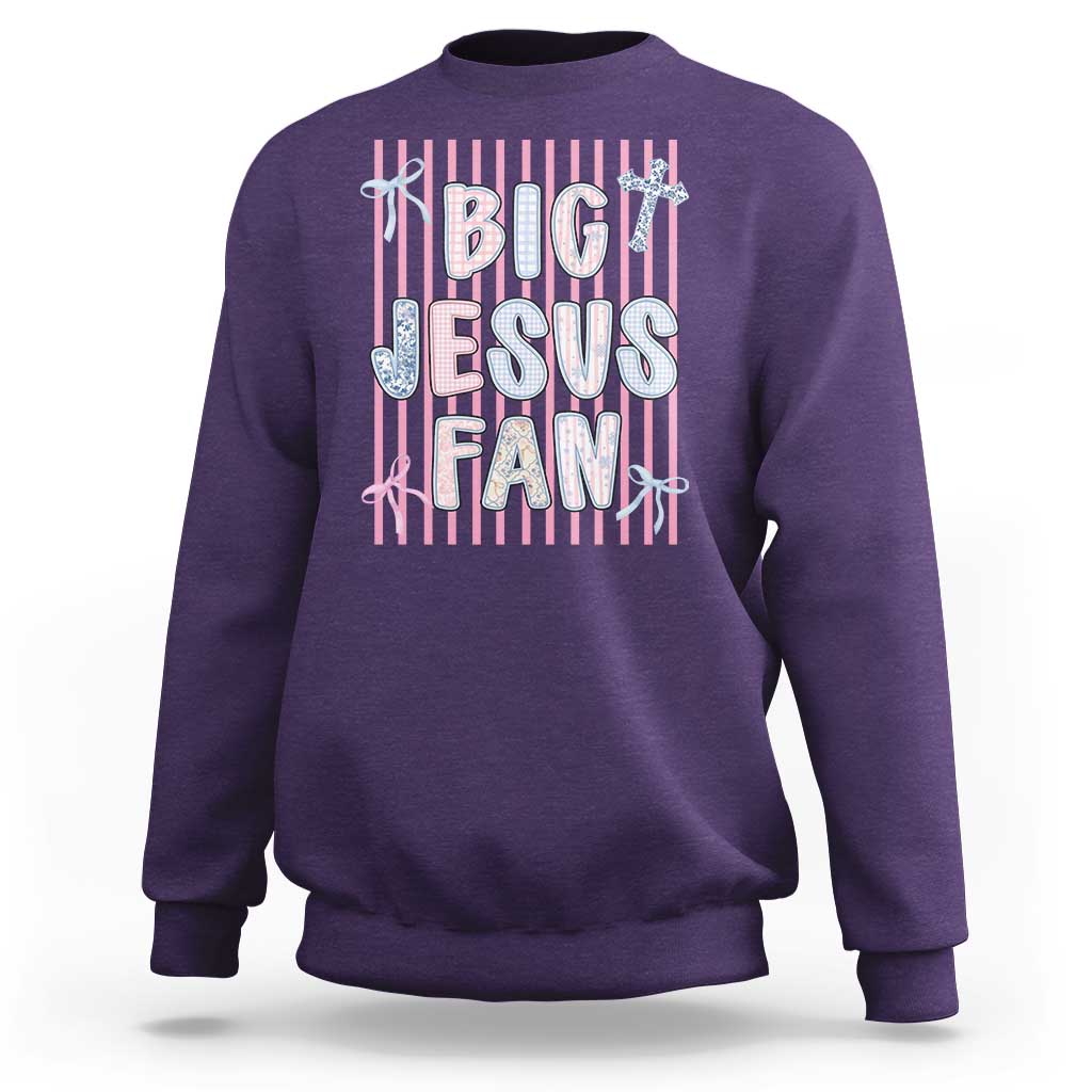 Big Jesus Fan Sweatshirt Striped Preppy Christian Believer Faith God Religious Gifts