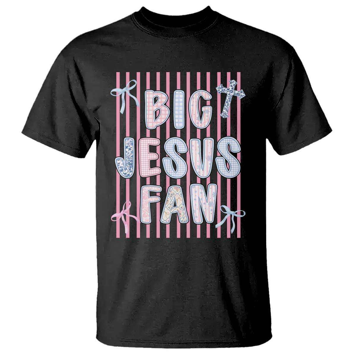 Big Jesus Fan T Shirt Striped Preppy Christian Believer Faith God Religious Gifts