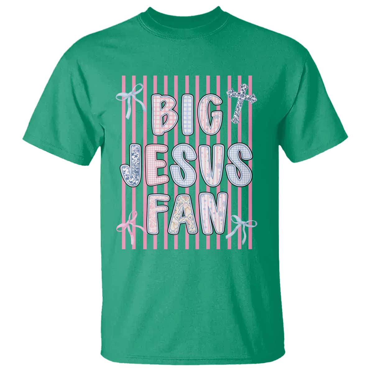 Big Jesus Fan T Shirt Striped Preppy Christian Believer Faith God Religious Gifts