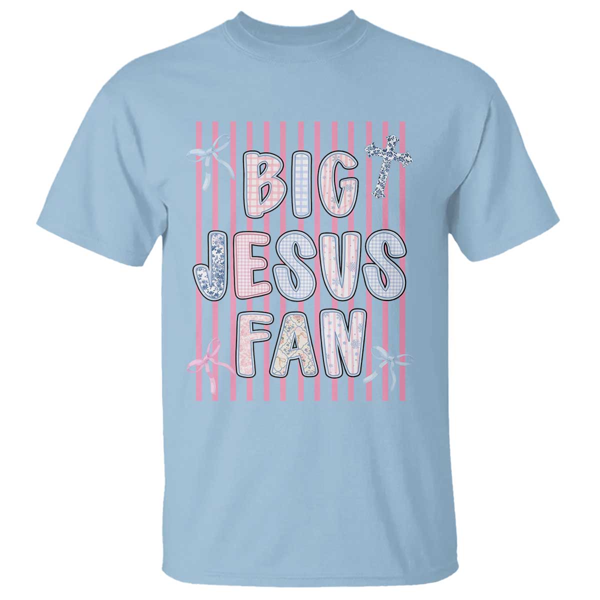 Big Jesus Fan T Shirt Striped Preppy Christian Believer Faith God Religious Gifts
