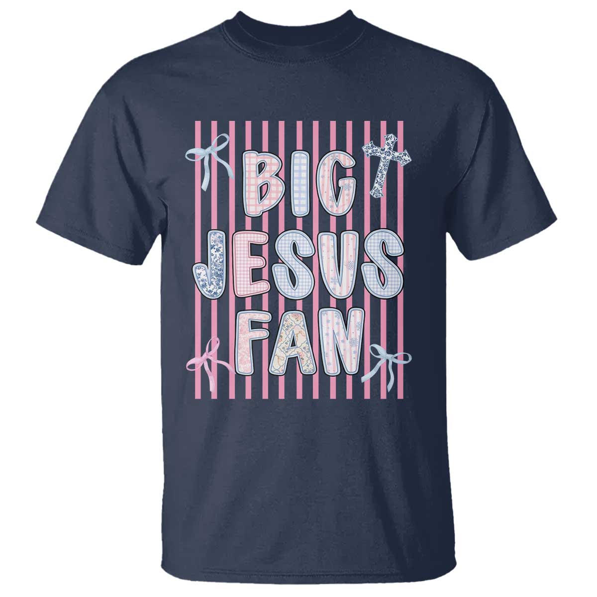 Big Jesus Fan T Shirt Striped Preppy Christian Believer Faith God Religious Gifts