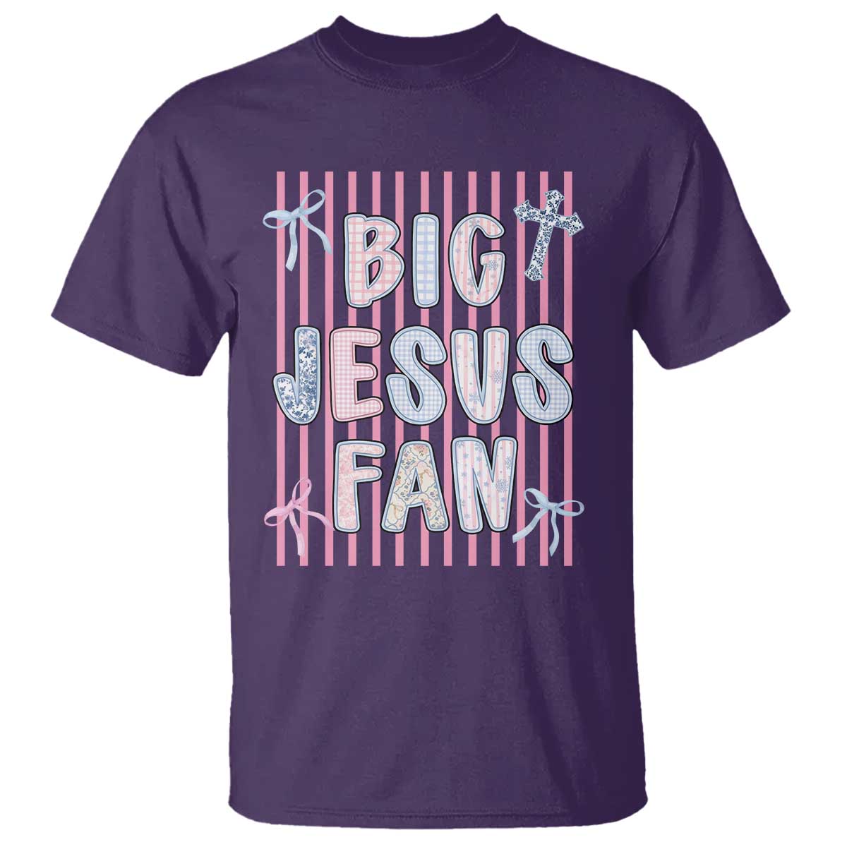 Big Jesus Fan T Shirt Striped Preppy Christian Believer Faith God Religious Gifts