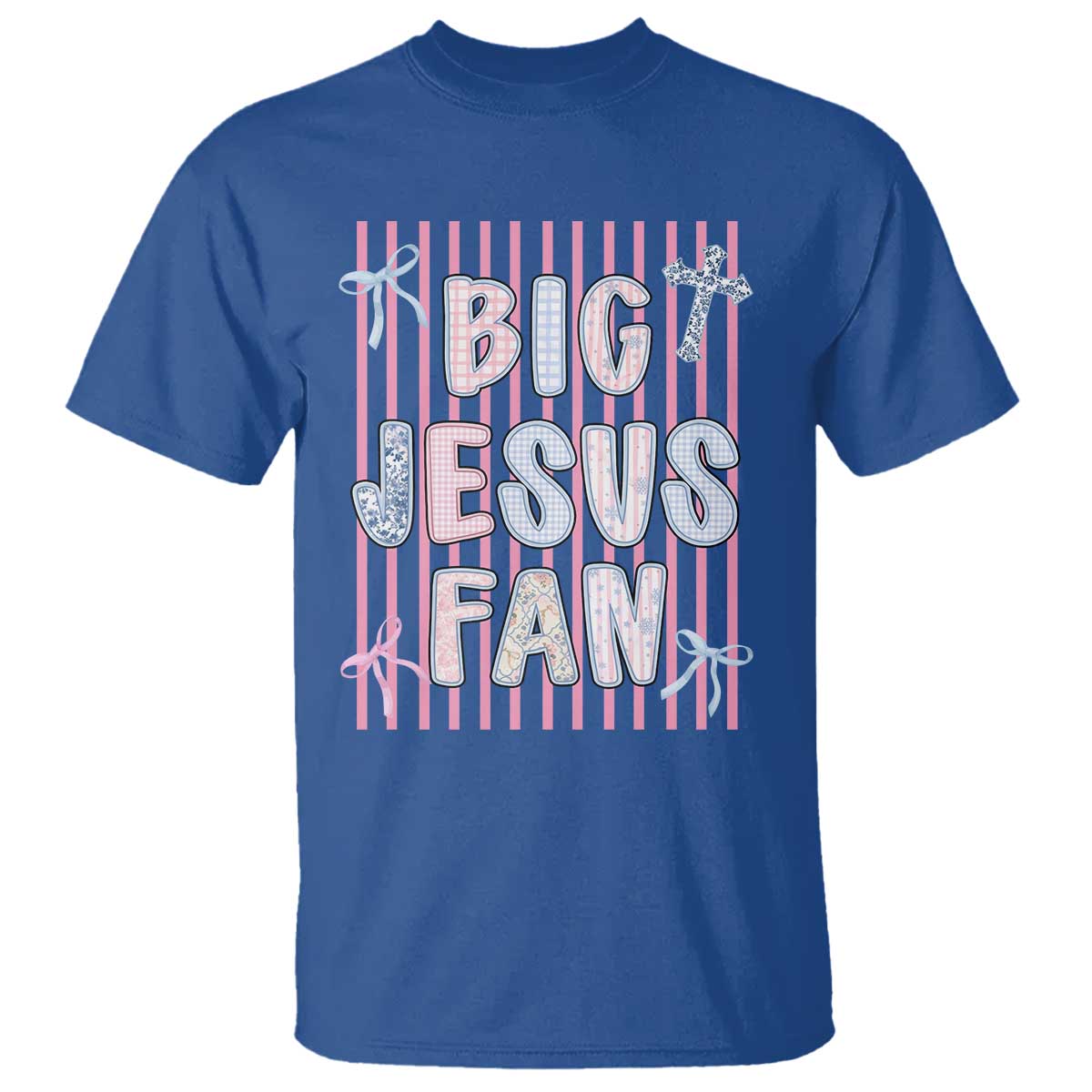 Big Jesus Fan T Shirt Striped Preppy Christian Believer Faith God Religious Gifts