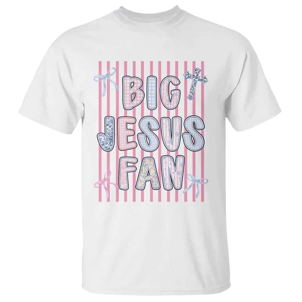 Big Jesus Fan T Shirt Striped Preppy Christian Believer Faith God Religious Gifts