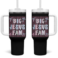 Big Jesus Fan Tumbler With Handle Striped Preppy Christian Believer Faith God Religious Gifts