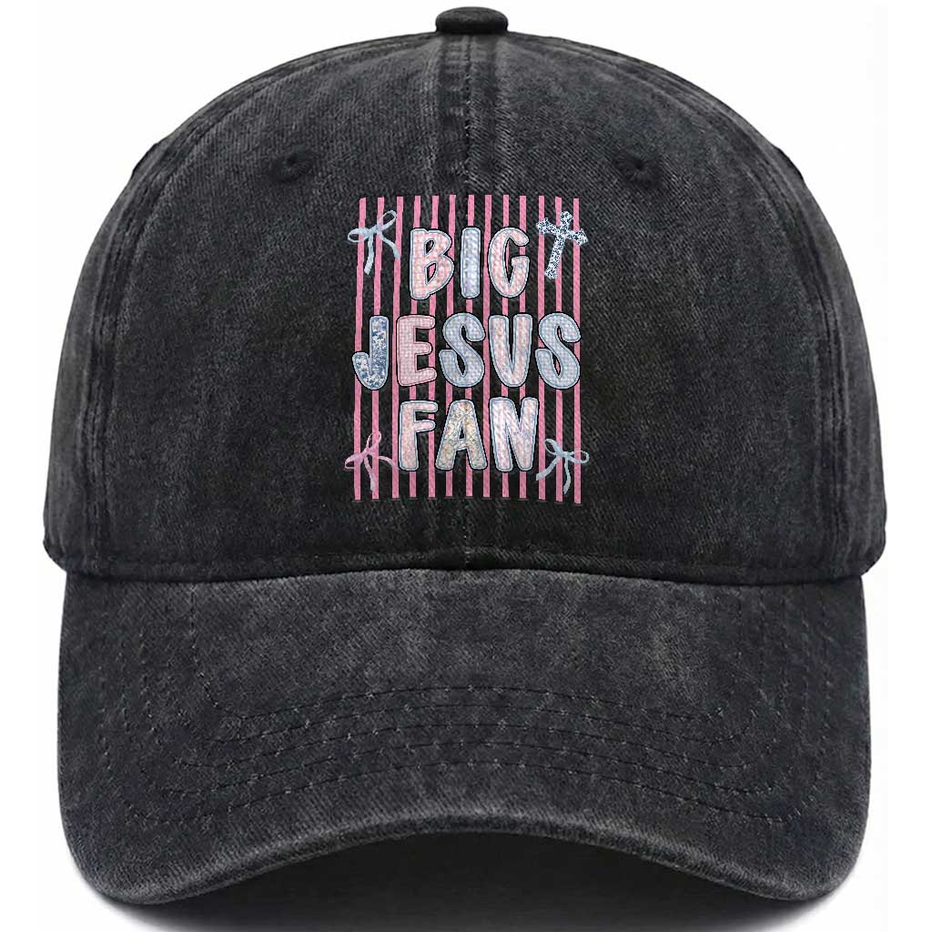 Big Jesus Fan Washed Cotton Baseball Cap Striped Preppy Christian Believer Faith God Religious Gifts