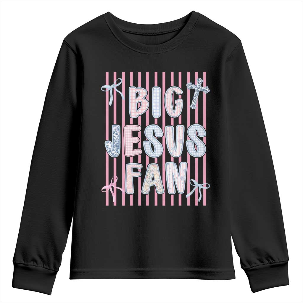 Big Jesus Fan Youth Sweatshirt Striped Preppy Christian Believer Faith God Religious Gifts