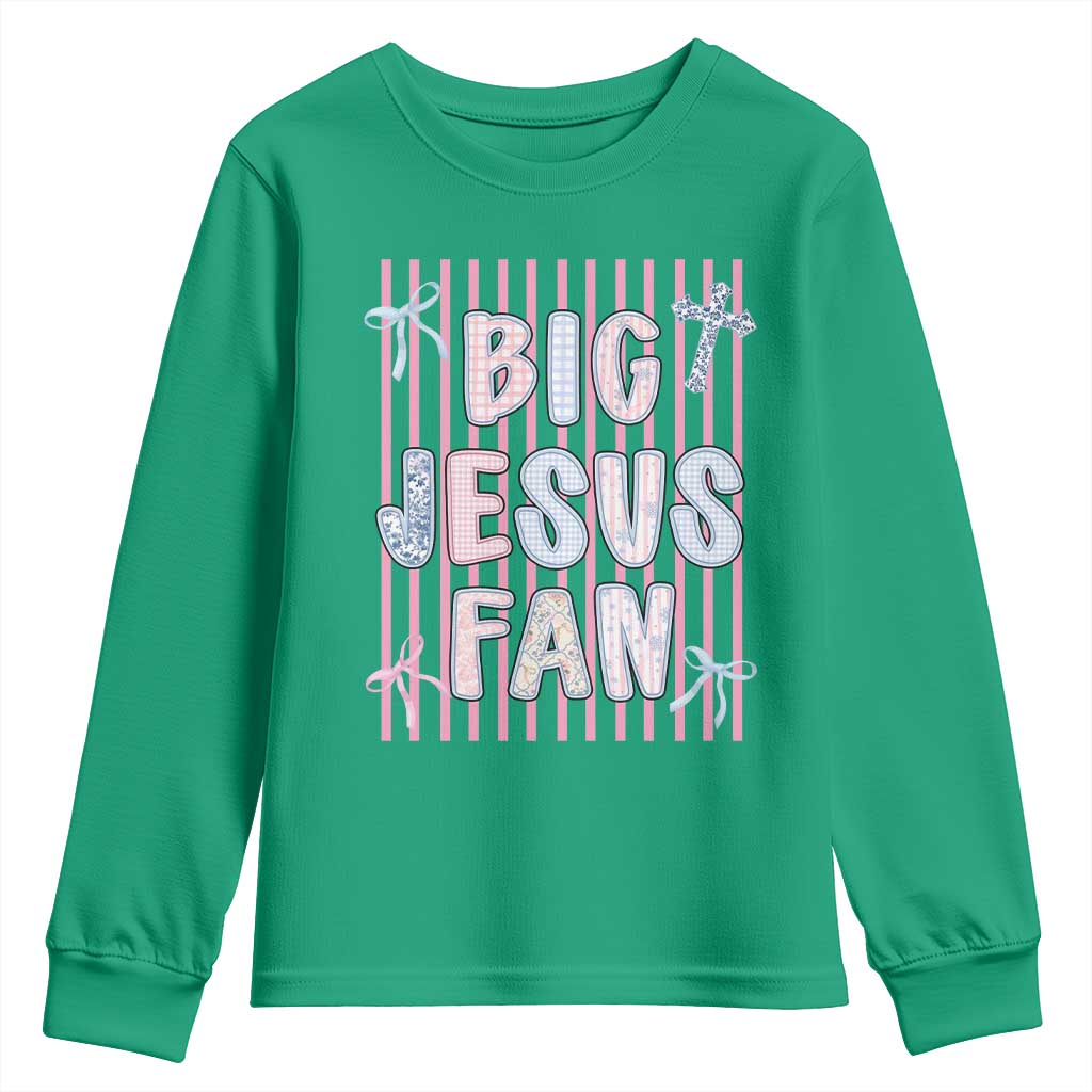 Big Jesus Fan Youth Sweatshirt Striped Preppy Christian Believer Faith God Religious Gifts