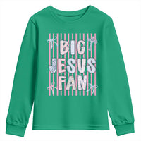 Big Jesus Fan Youth Sweatshirt Striped Preppy Christian Believer Faith God Religious Gifts