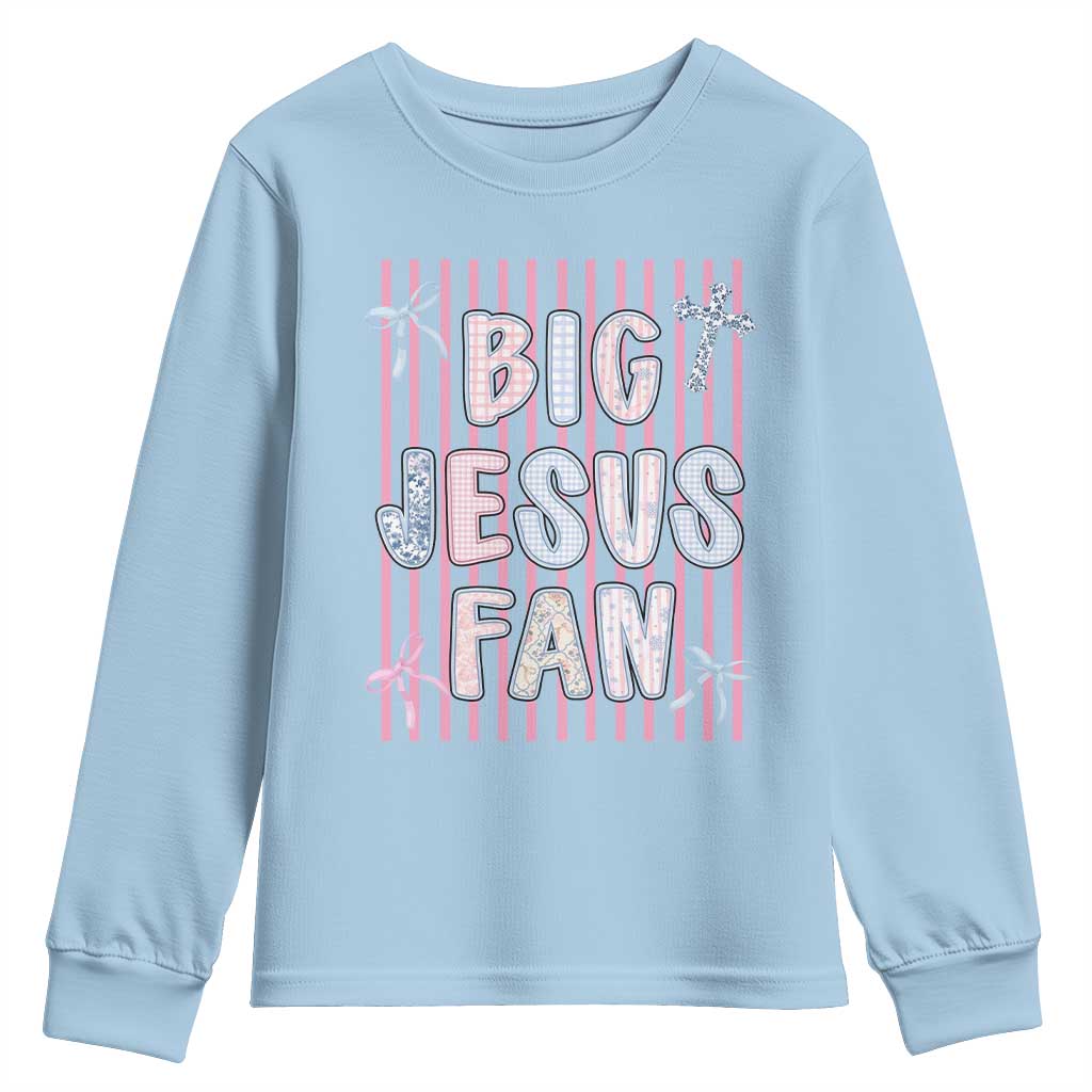 Big Jesus Fan Youth Sweatshirt Striped Preppy Christian Believer Faith God Religious Gifts