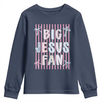 Big Jesus Fan Youth Sweatshirt Striped Preppy Christian Believer Faith God Religious Gifts
