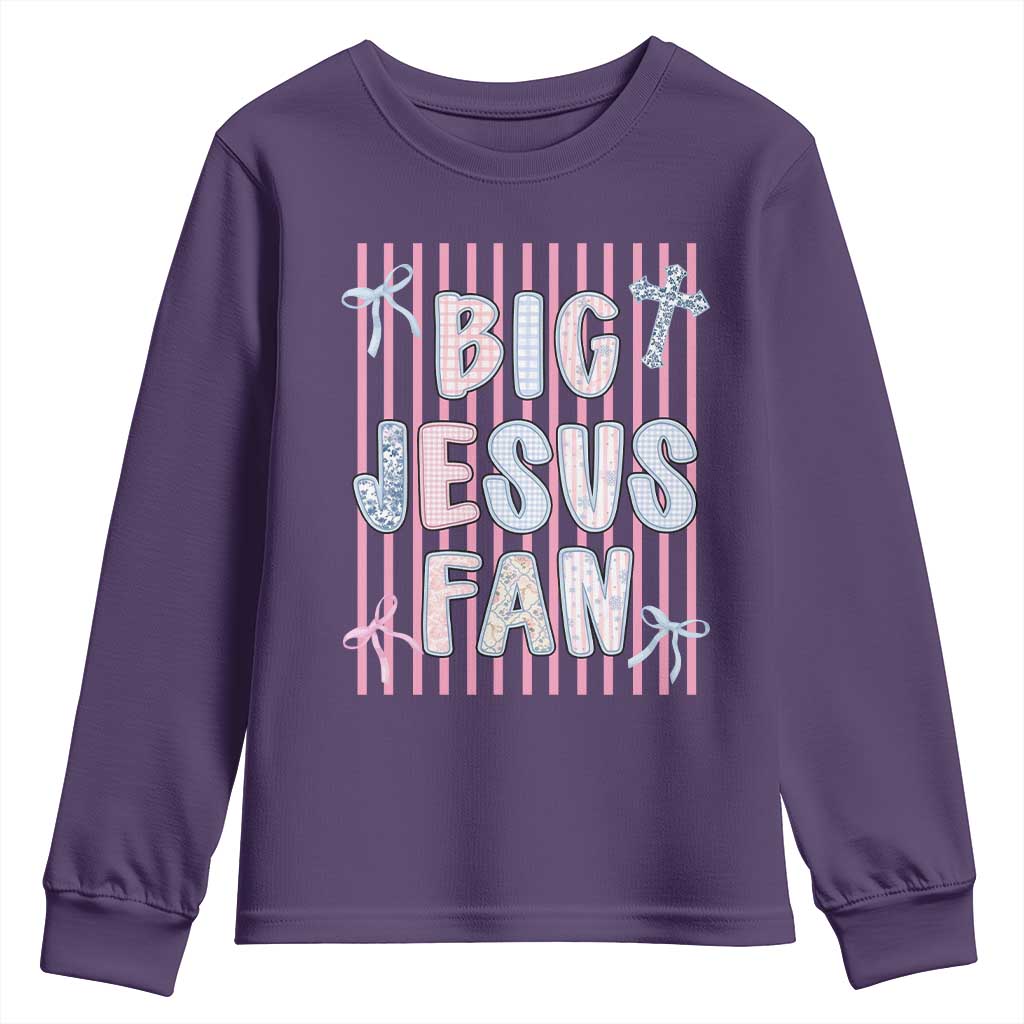 Big Jesus Fan Youth Sweatshirt Striped Preppy Christian Believer Faith God Religious Gifts