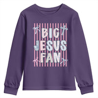 Big Jesus Fan Youth Sweatshirt Striped Preppy Christian Believer Faith God Religious Gifts