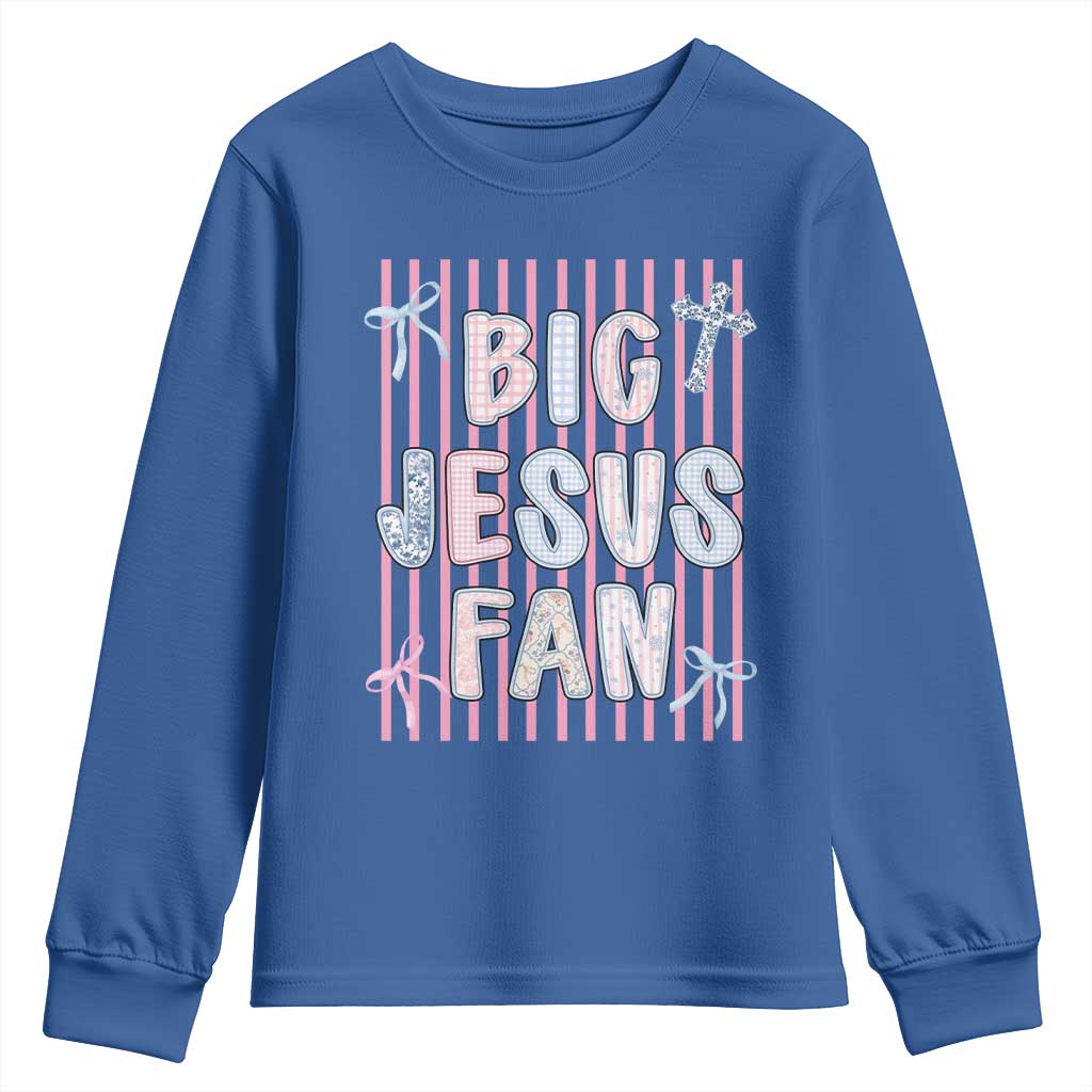 Big Jesus Fan Youth Sweatshirt Striped Preppy Christian Believer Faith God Religious Gifts