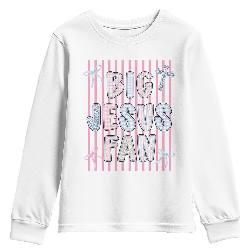 Big Jesus Fan Youth Sweatshirt Striped Preppy Christian Believer Faith God Religious Gifts