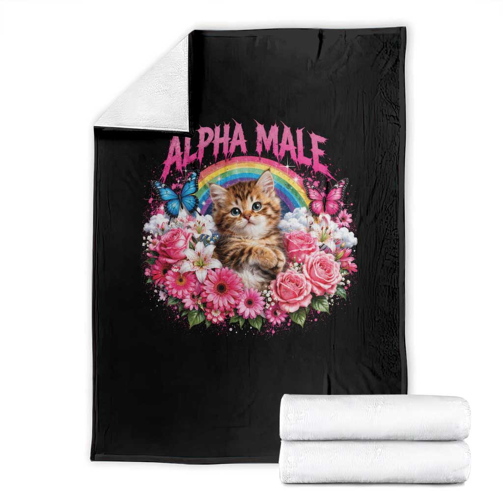 Alpha Male Throw Blanket Funny Cat Kitten Meme Rainbow Floral