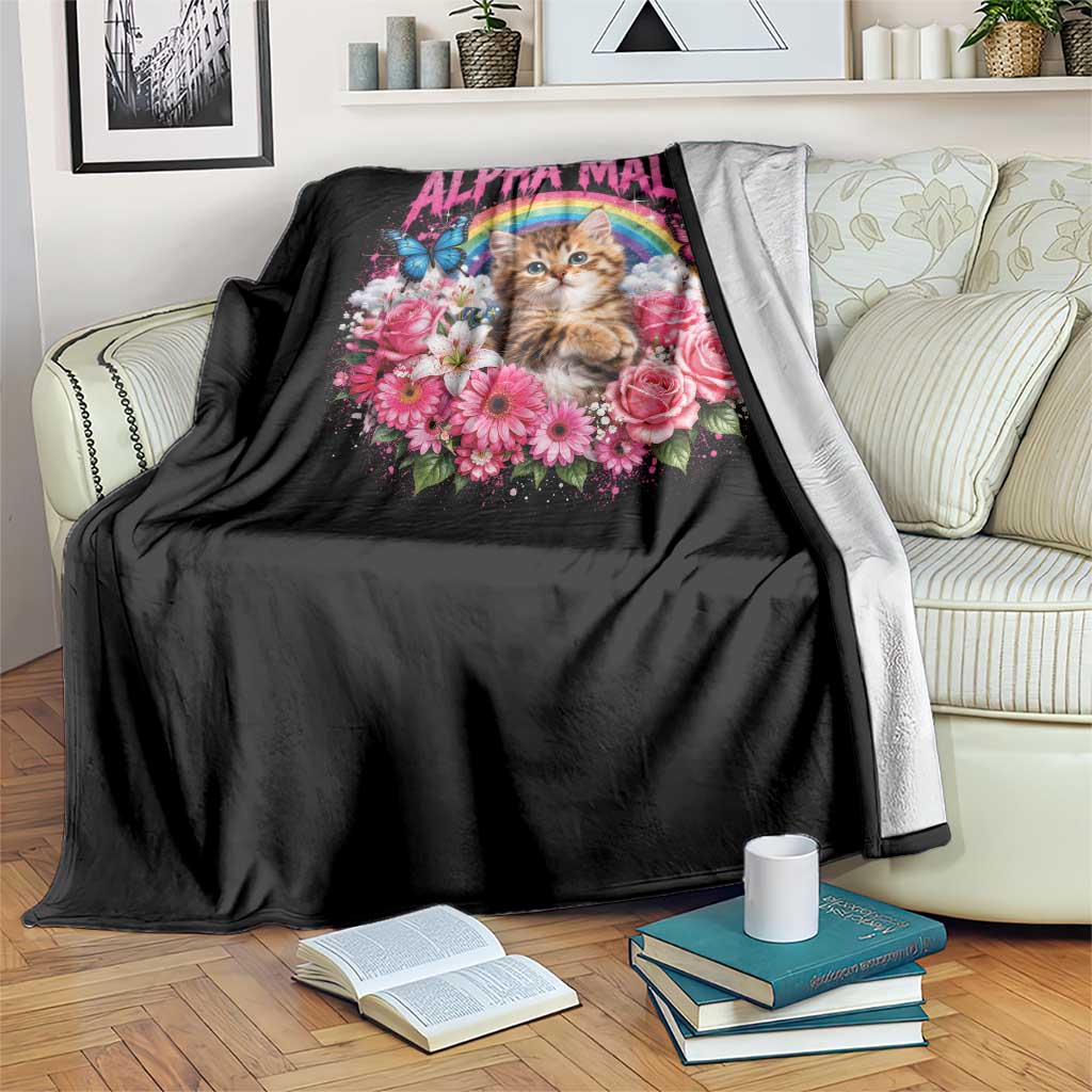 Alpha Male Throw Blanket Funny Cat Kitten Meme Rainbow Floral