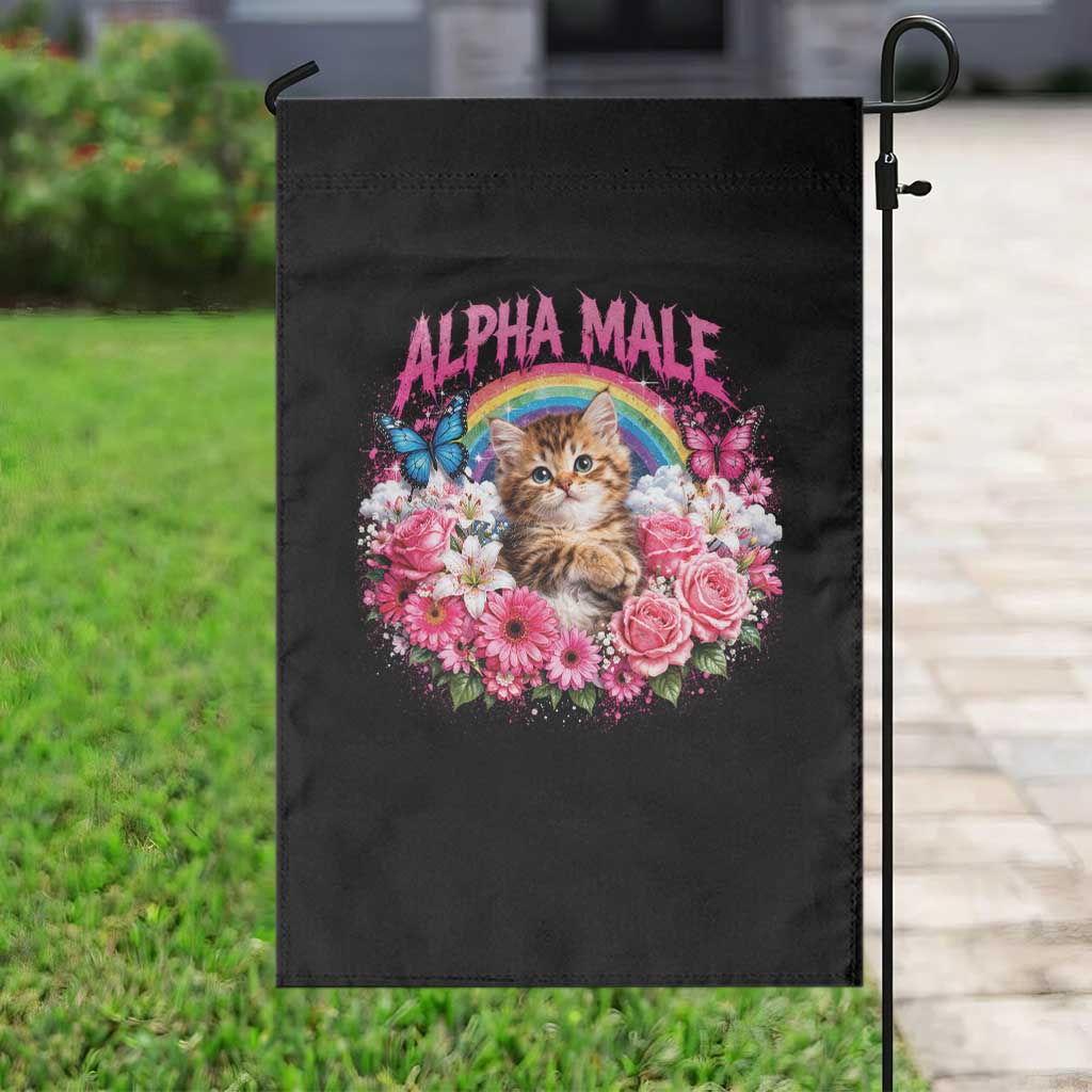 Alpha Male Garden Flag Funny Cat Kitten Meme Rainbow Floral