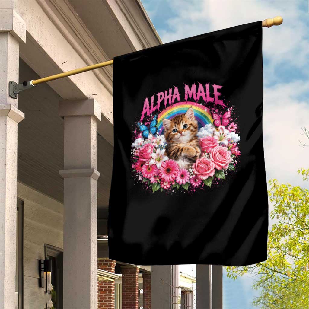 Alpha Male Garden Flag Funny Cat Kitten Meme Rainbow Floral