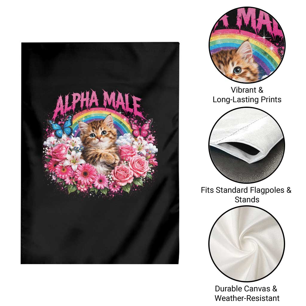 Alpha Male Garden Flag Funny Cat Kitten Meme Rainbow Floral