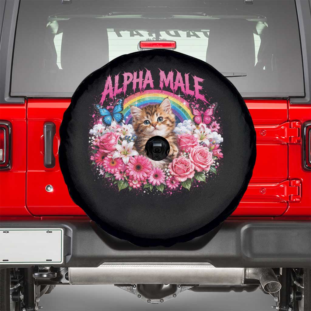 Alpha Male Spare Tire Cover Funny Cat Kitten Meme Rainbow Floral