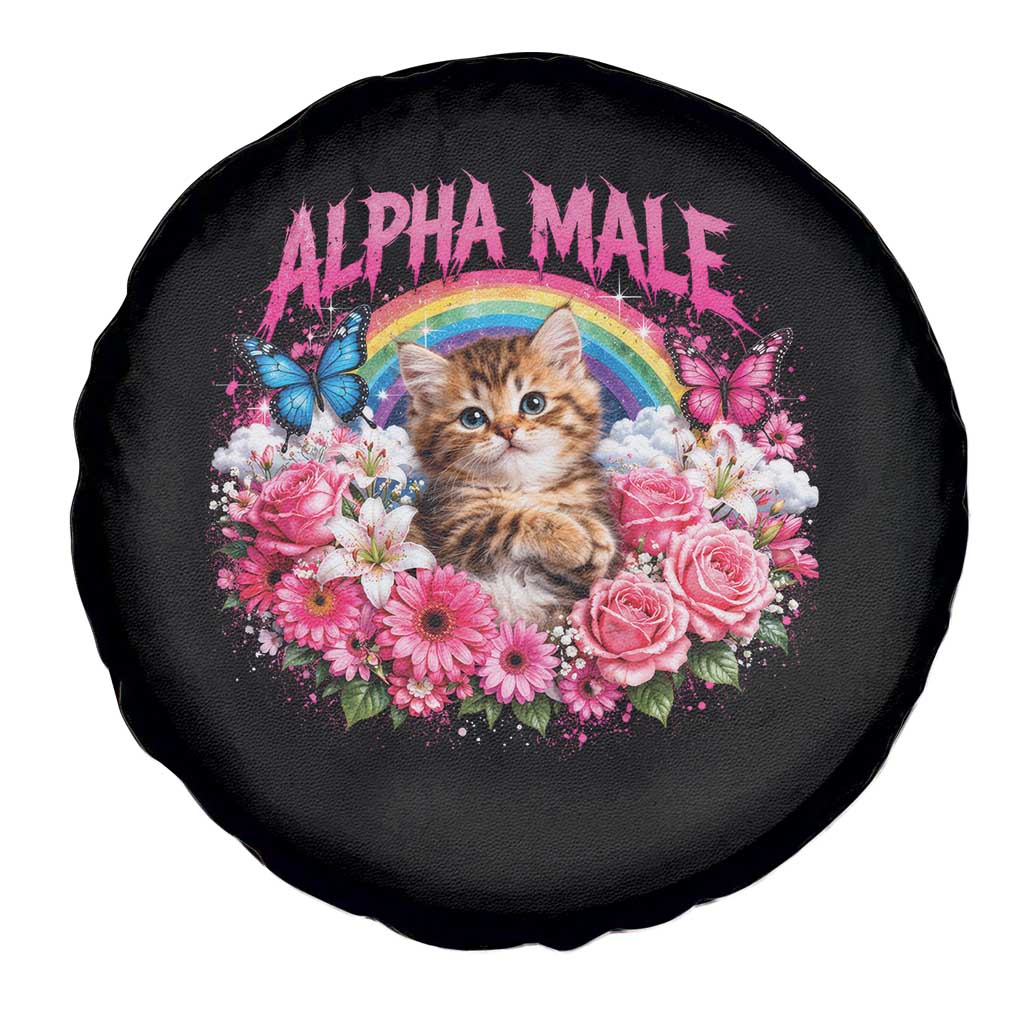 Alpha Male Spare Tire Cover Funny Cat Kitten Meme Rainbow Floral