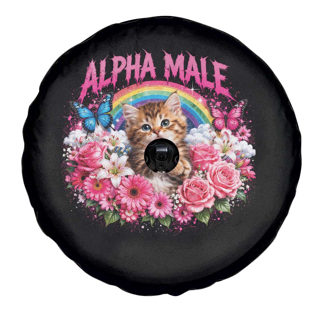 Alpha Male Spare Tire Cover Funny Cat Kitten Meme Rainbow Floral