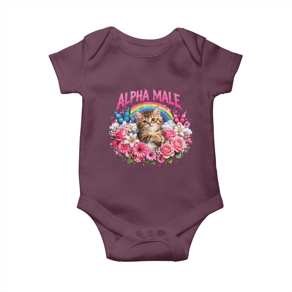 Alpha Male Baby Onesie Funny Cat Kitten Meme Rainbow Floral