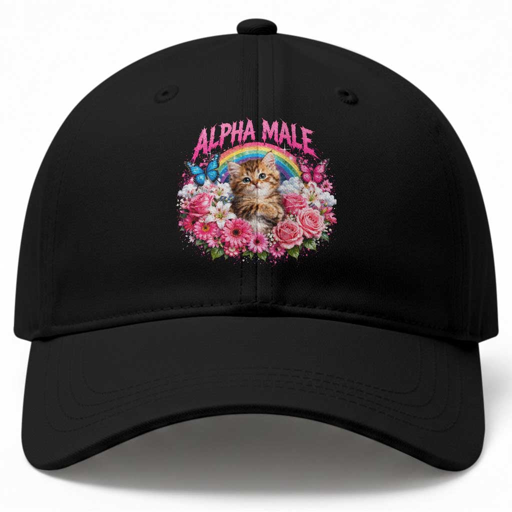 Alpha Male Baseball Cap Funny Cat Kitten Meme Rainbow Floral