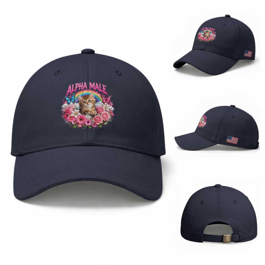Alpha Male Baseball Cap Funny Cat Kitten Meme Rainbow Floral