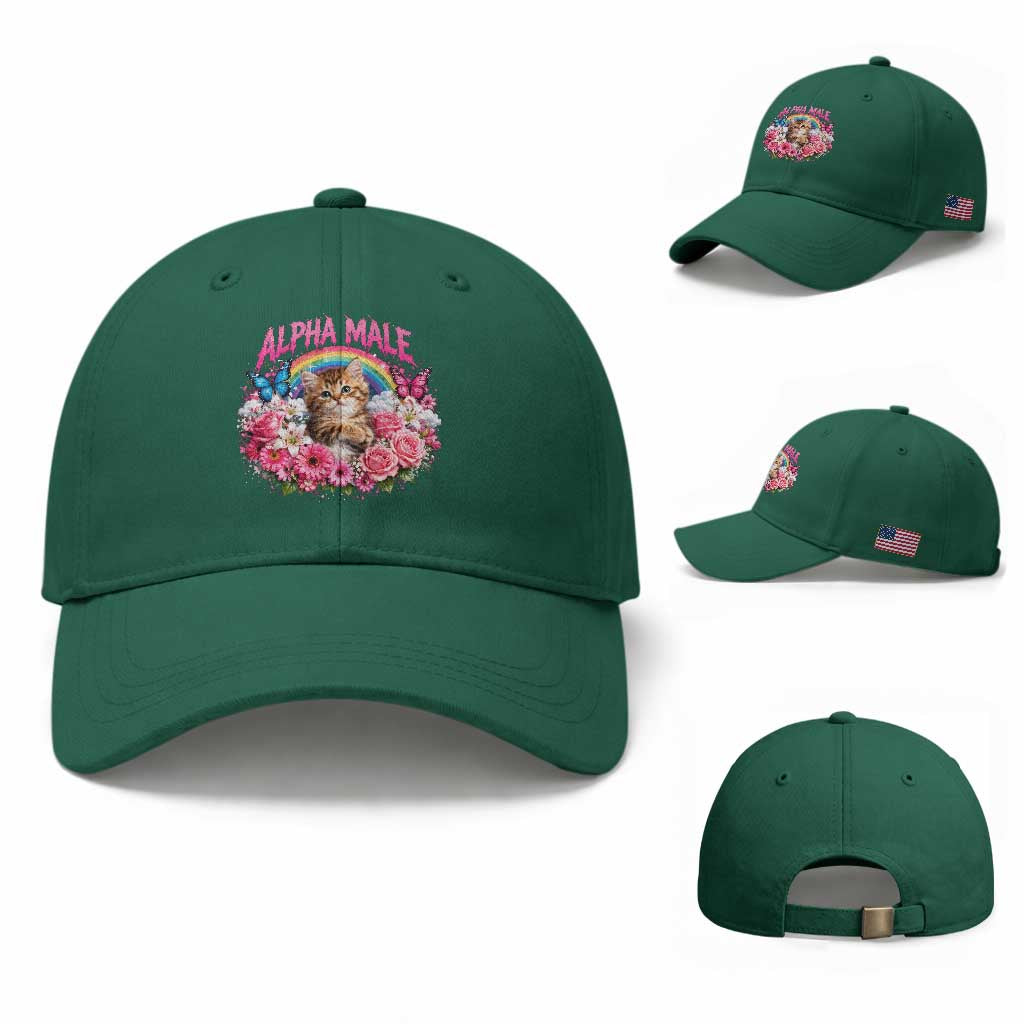 Alpha Male Baseball Cap Funny Cat Kitten Meme Rainbow Floral